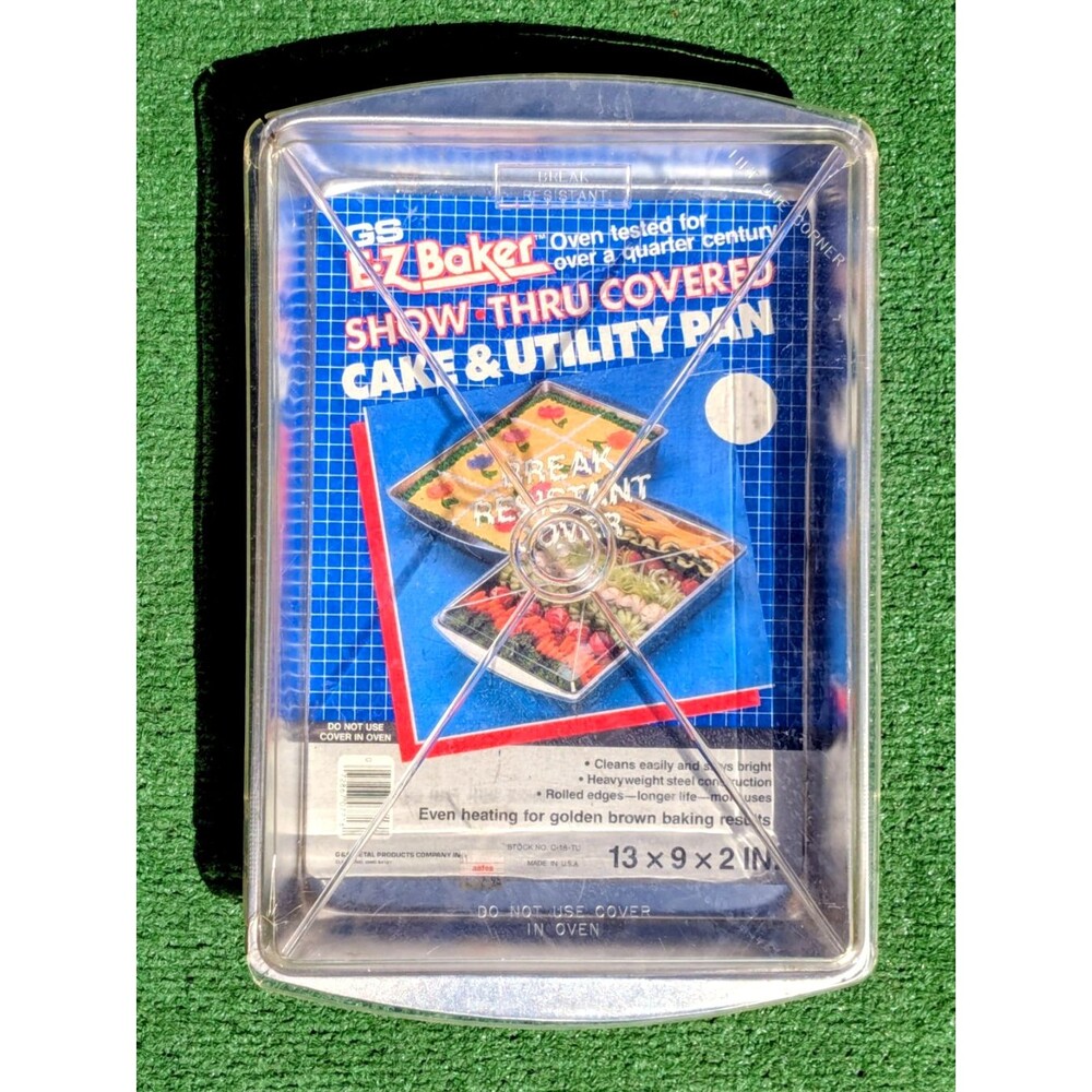 GS E-Z Baker Covered Rectangular Cake & Utility Pan+Clear Lid USA-Made 13x9" NOS